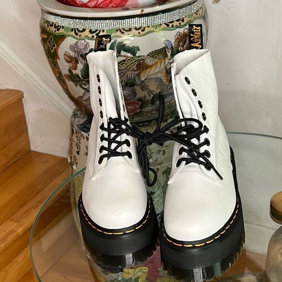 Dr. Martens 1460 Pascal Max Optical White Pisa Leather Platform Boots - Picture 6 of 10